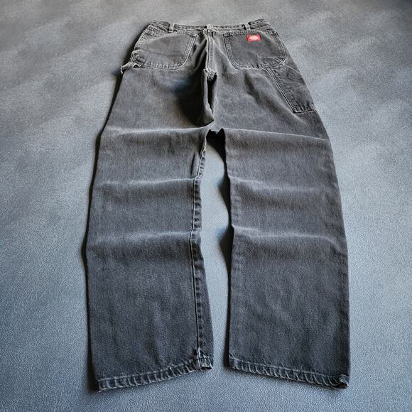 Y2K Dickies Carpenter Dungaree Black Denim Jeans 34x34 - Picture 1 of 9